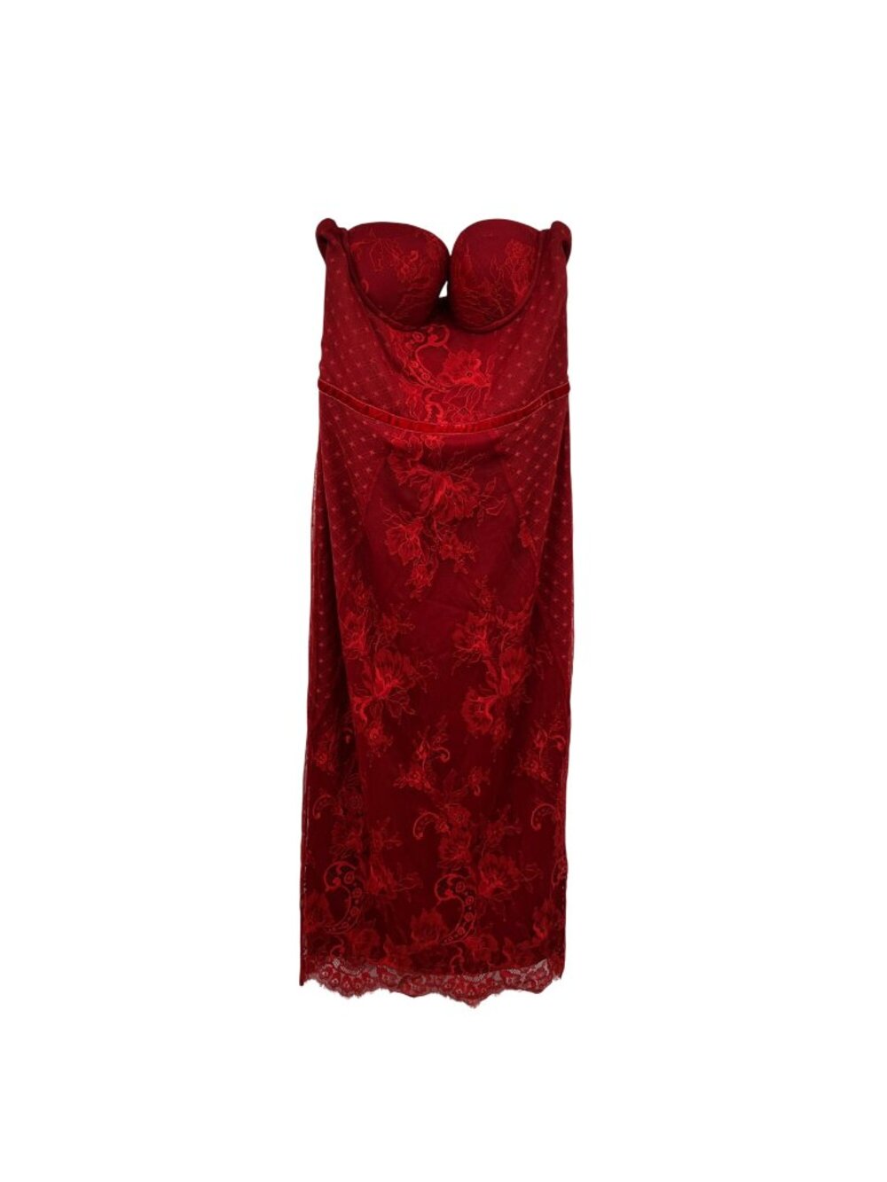 Lovers + Friends Lace Strapless Dress Back Slit Red Womens Size Small